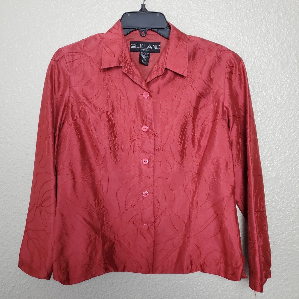 SILKLAND blazer woman red woman siz 10 P embroidered floral details 100% silk